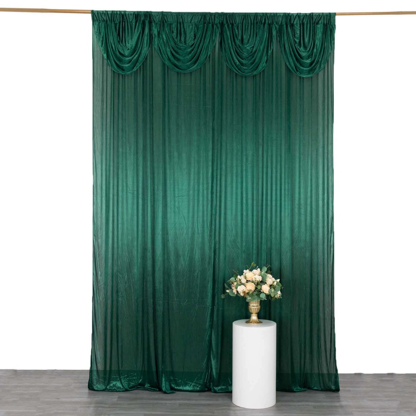 10ftx10ft Hunter Emerald Green Double Drape Pleated Satin Event Curtain Drapes, Glossy Photo Backdrop Event Panel