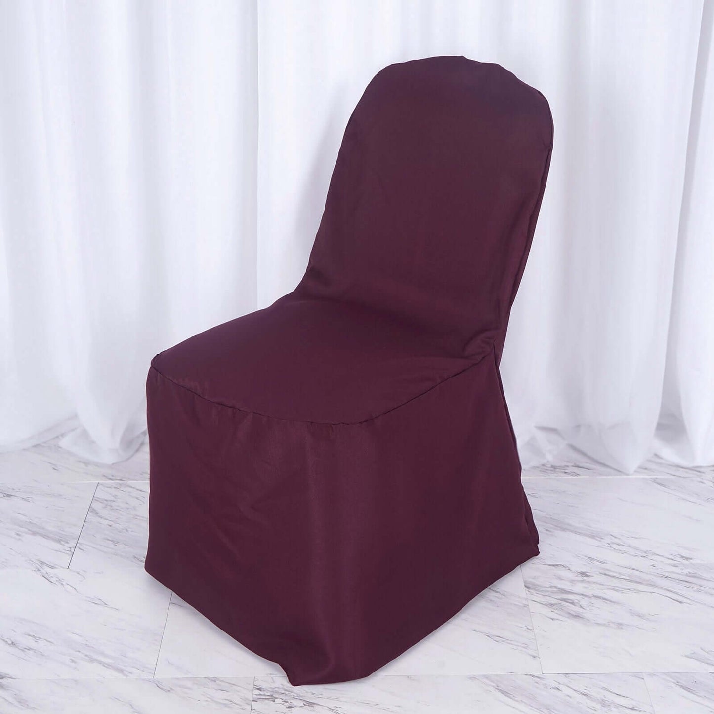 Polyester Slip On Banquet Chair Covers Burgundy - Stain-Resistant Reusable Durable Fabric