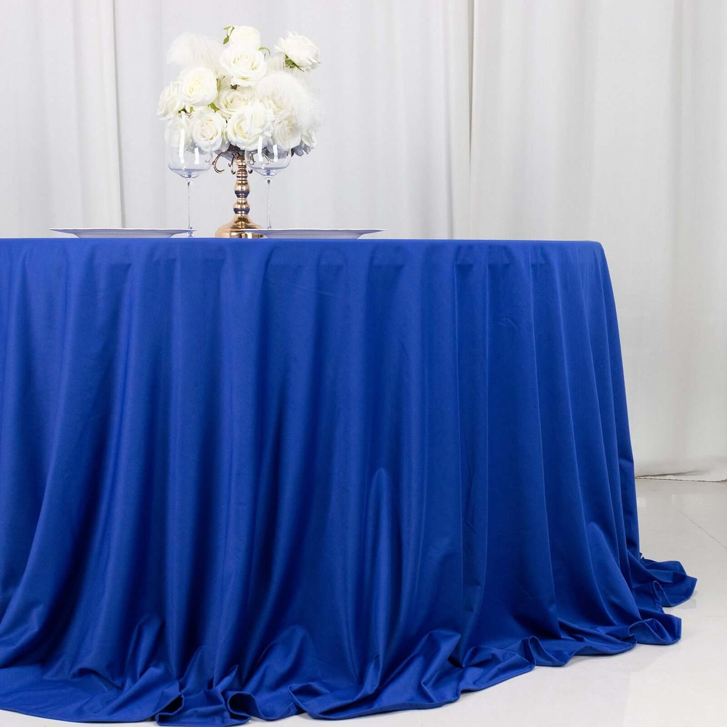Scuba Round 132" Tablecloth Royal Blue - Wrinkle Free & Stain Resistant Seamless Table Cover