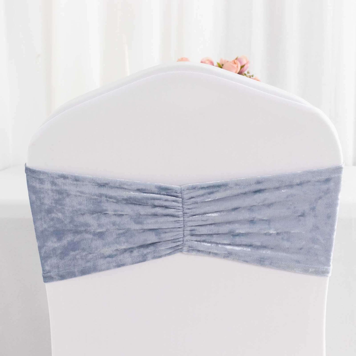 5 Pack Premium Crushed Velvet Chair Sashes Dusty Blue Ruffle Style - Textured Chair Bands for Stunning Event Decor