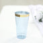 12-Pack Plastic Party Cups Transparent Dusty Blue with Gold Rim - Durable Disposable Tumblers for Drinks 17oz 5.5"