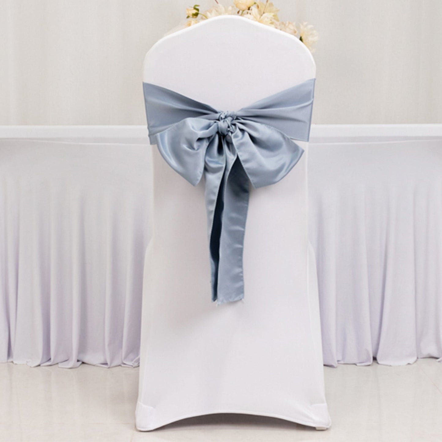 5 Pack Lamour Satin 6"x106" Chair Sashes Dusty Blue - Stylish Reusable Decorative Bows