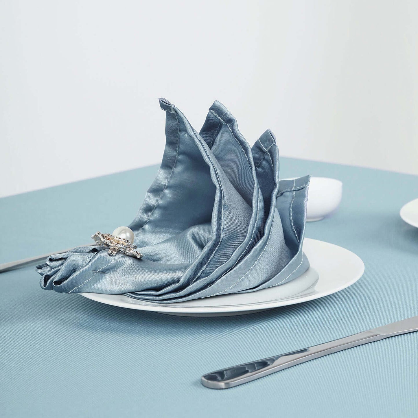 5 Pack Satin 20"x20" Napkins Dusty Blue - Luxurious Shine & Smooth Dinner Napkins