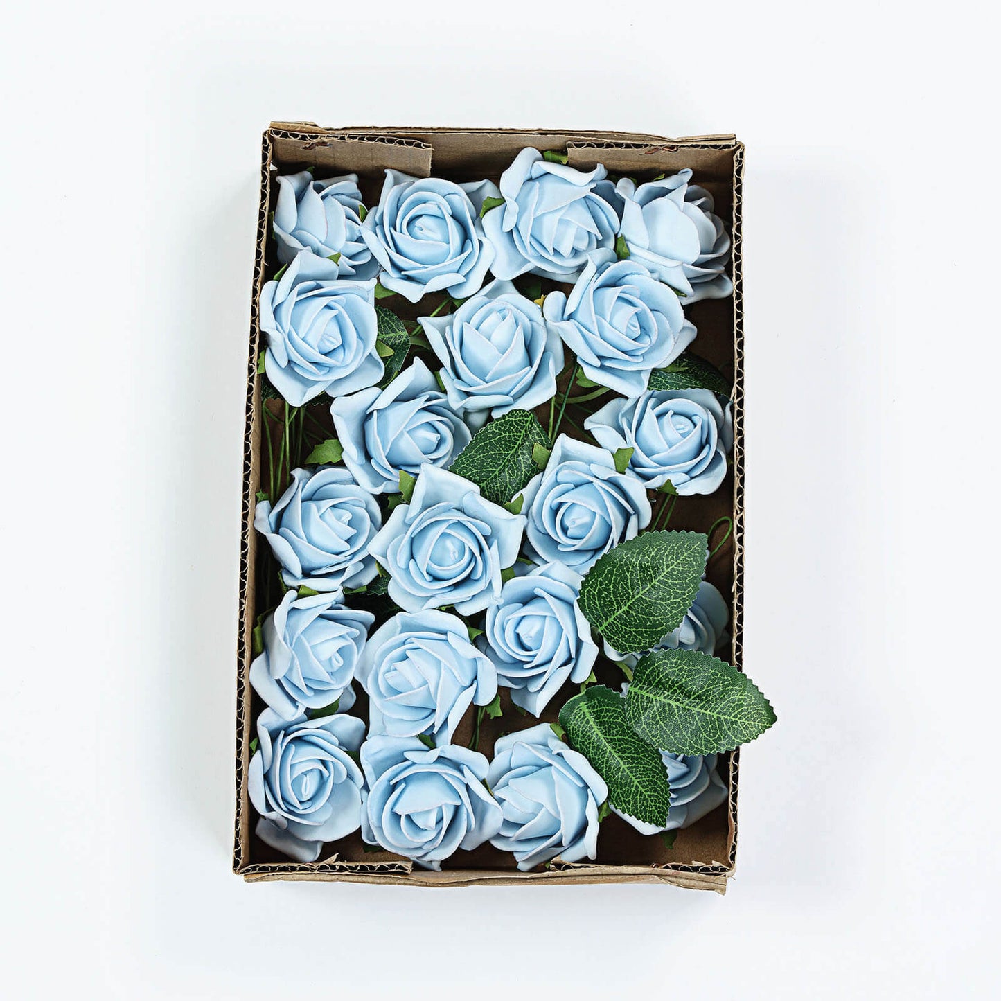 24 Roses 2" Dusty Blue Artificial Foam Flowers With Stem Wire and Leaves
