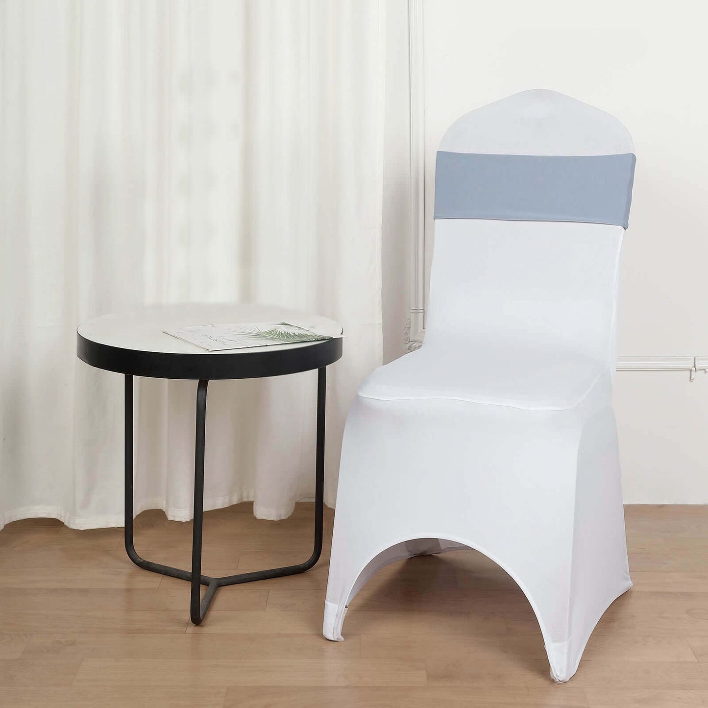 5 Pack Stretch Spandex Chair Sashes Dusty Blue - Fitted Finish Two Ply Heavy Duty Chair Bands 5"x12"