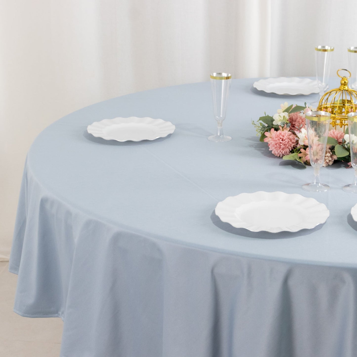 Scuba Round 90" Tablecloth Dusty Blue - Wrinkle Free & Stain Resistant Table Cover