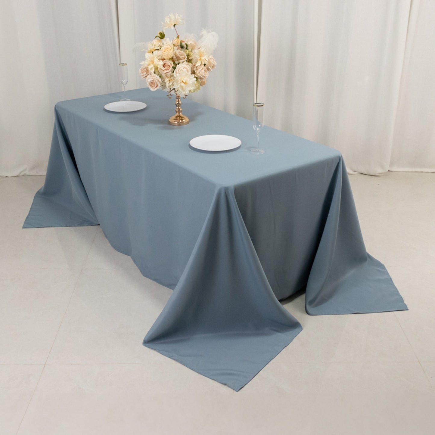 Premium Polyester 90"x132" Rectangle Tablecloth Dusty Blue - Seamless 220GSM Stain-Resistant Table Cover
