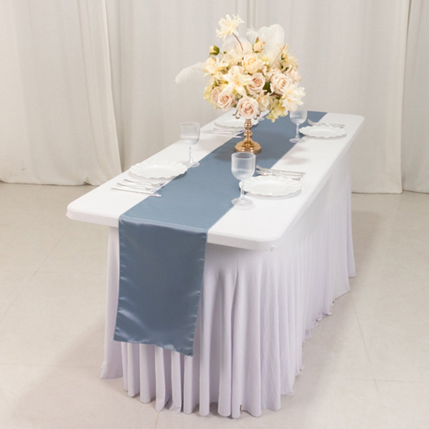 Lamour Satin 12"x108" Table Runner Dusty Blue - Smooth & Lustrous Finish