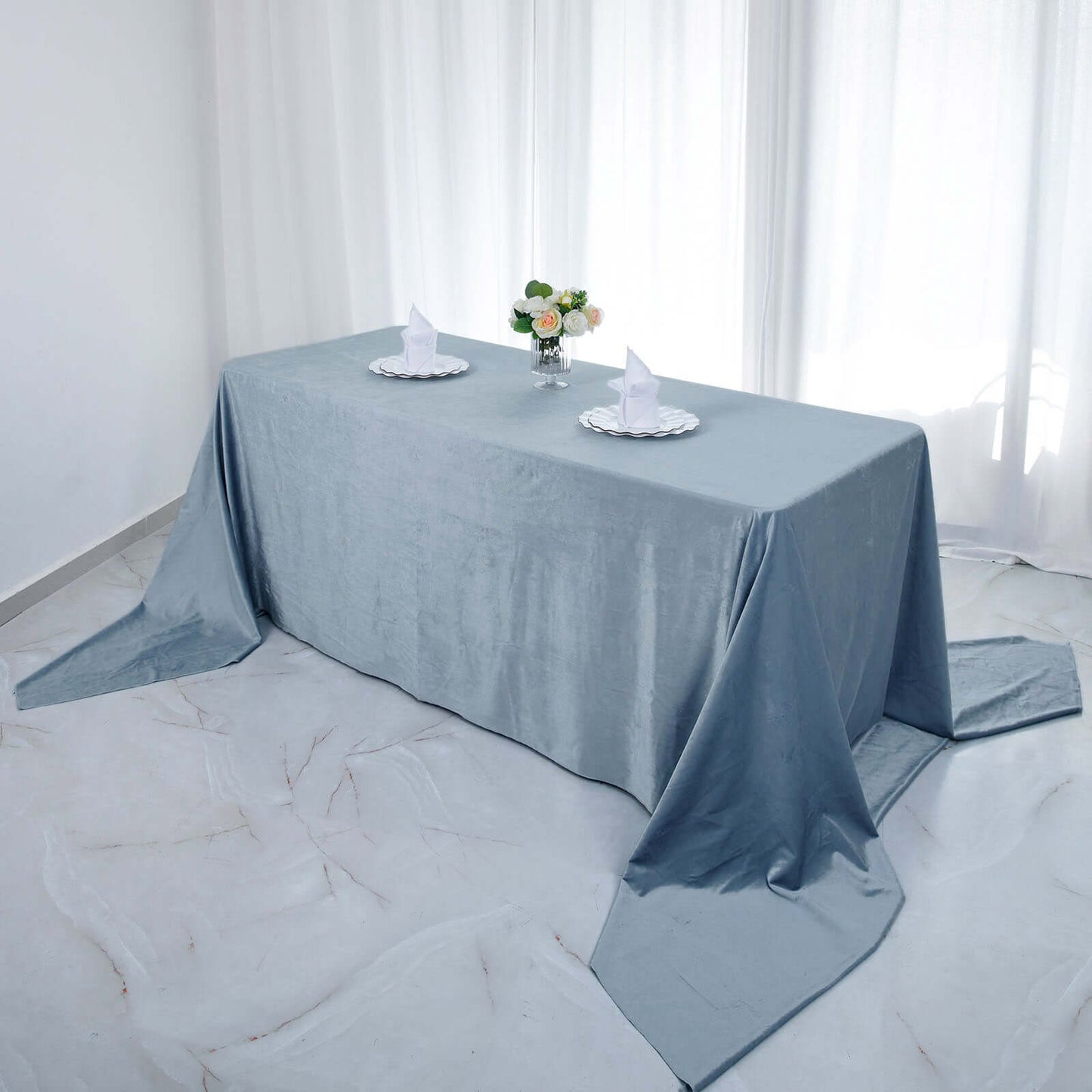 Premium Velvet 90"x156" Rectangle Tablecloth Dusty Blue - Reusable Soft & Seamless Table Cover