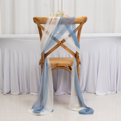 20-Pack Sheer Chair Drape Decor in Dusty Blue and Ivory â€“ 9ft Shimmer Sash, Wrinkle-Free