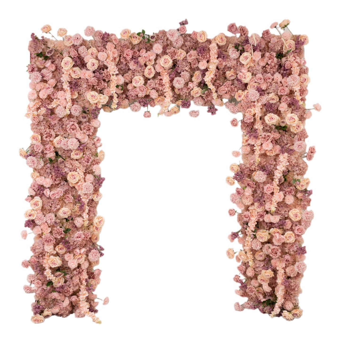 8ftx8ft Roll Up Flower Backdrop for Arch Stand, Dusty Rose with Fabric Backing - Artificial Silk Roses, Hydrangeas & Chrysanthemums for Weddings