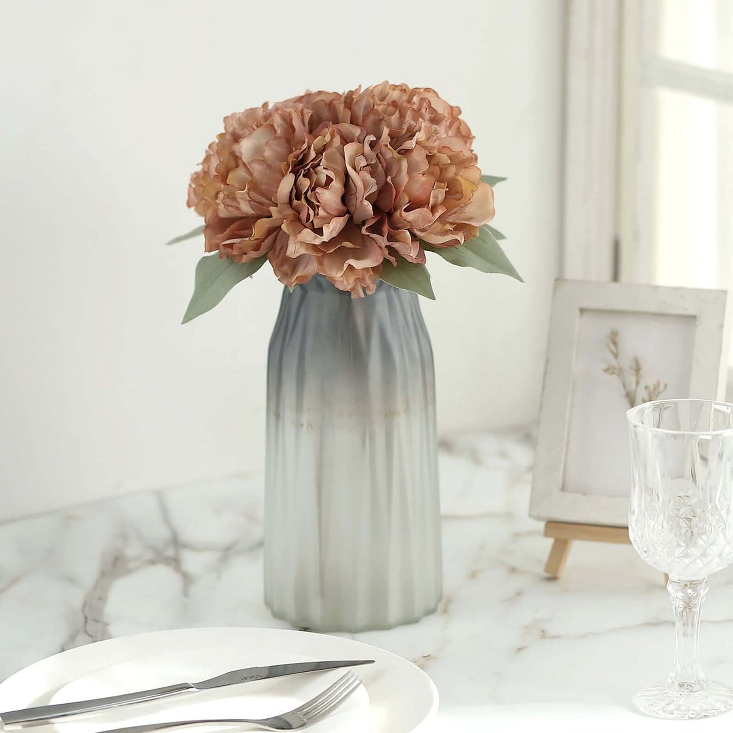 11" Dusty Rose Real Touch Artificial Silk Peonies Flower Bouquet