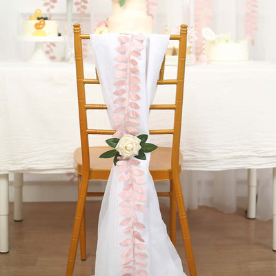 Taffeta Ribbon Sash with 4" Leaf Petal Design Dusty Rose 50ft - Sophisticated Artificial Fabric Garland