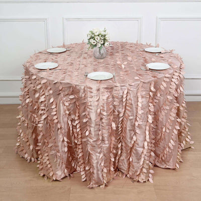 Taffeta 120" Round Tablecloth Dusty Rose | 3D Leaf Petal Design Seamless Table Cover