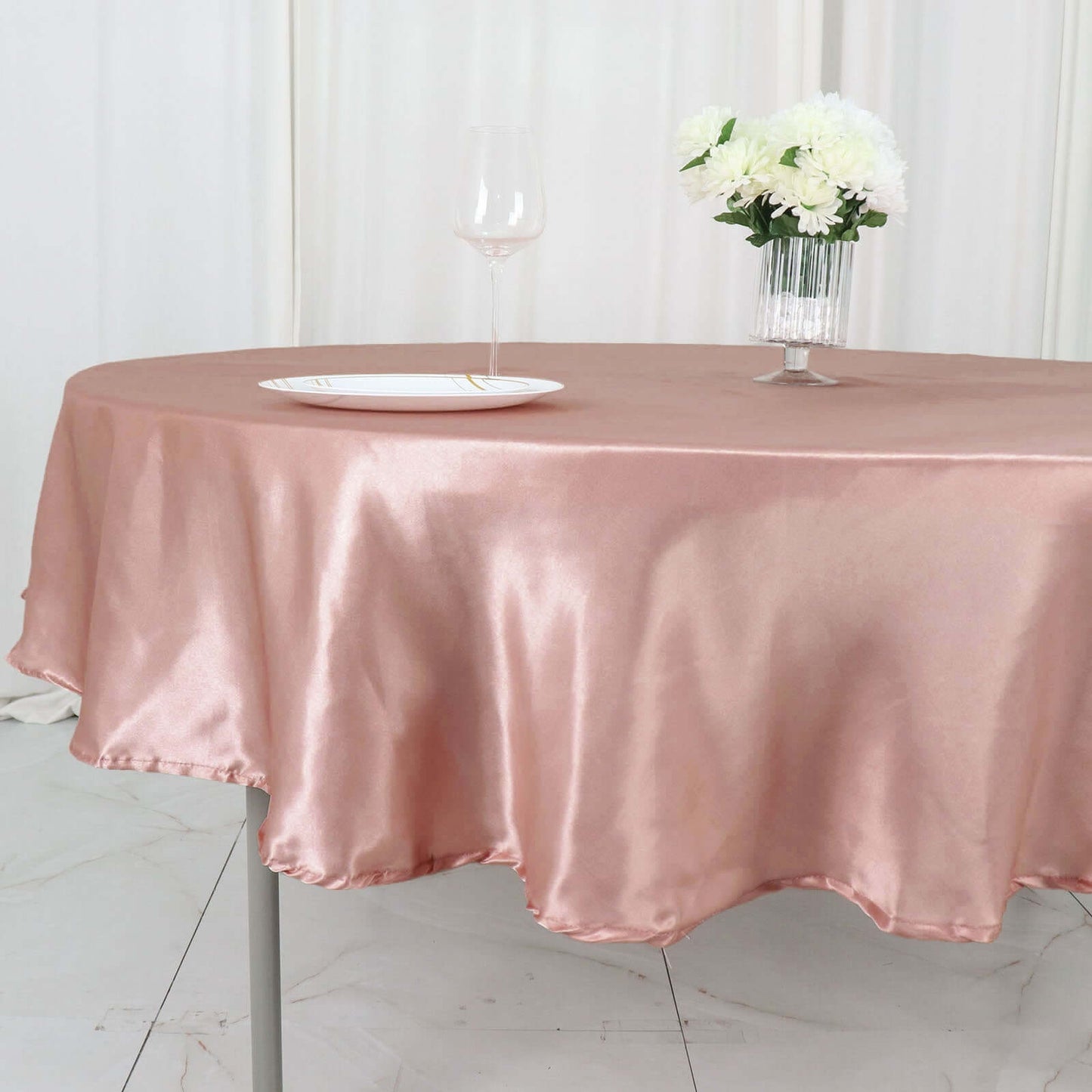 Satin 90" Round Tablecloth Dusty Rose - Smooth and Lustrous Table Cover