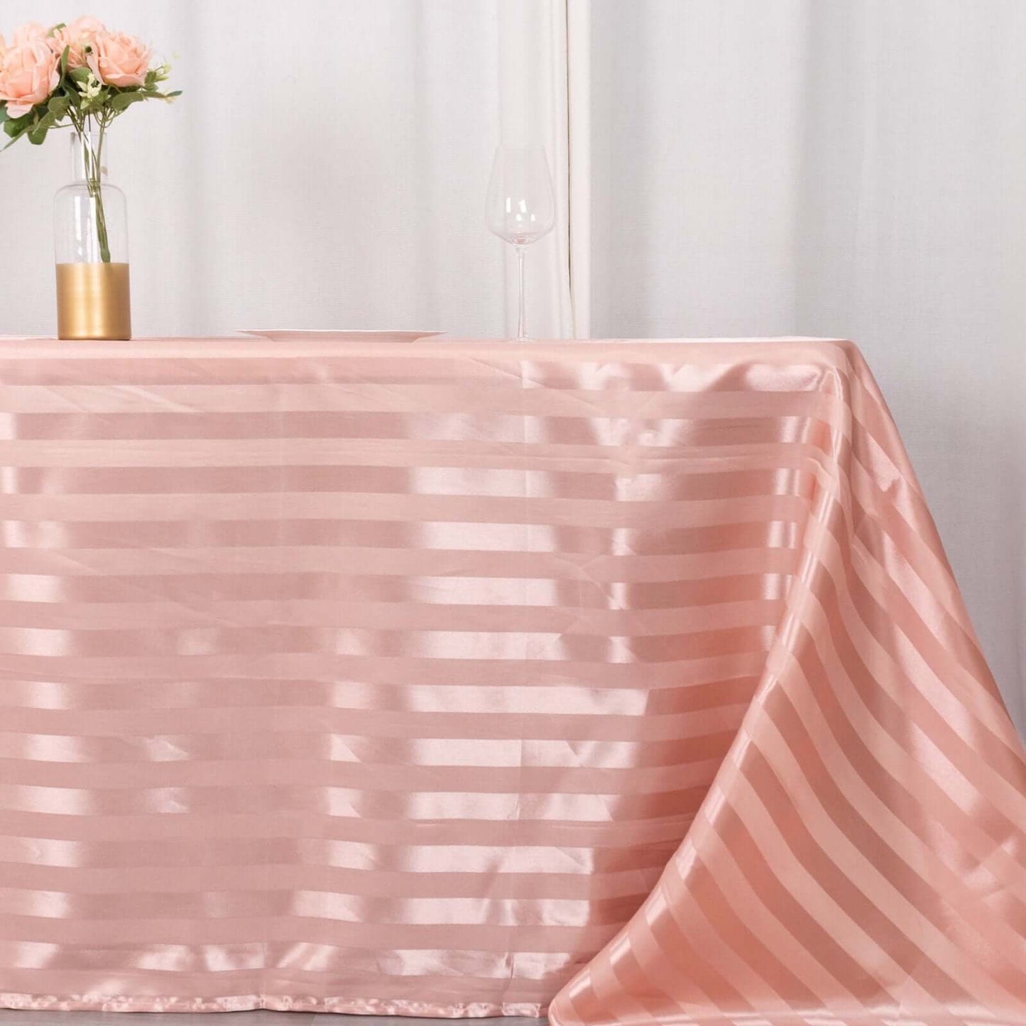 Satin Striped 90"x132" Rectangular Tablecloth Dusty Rose - Seamless Silky Smooth Table Cover