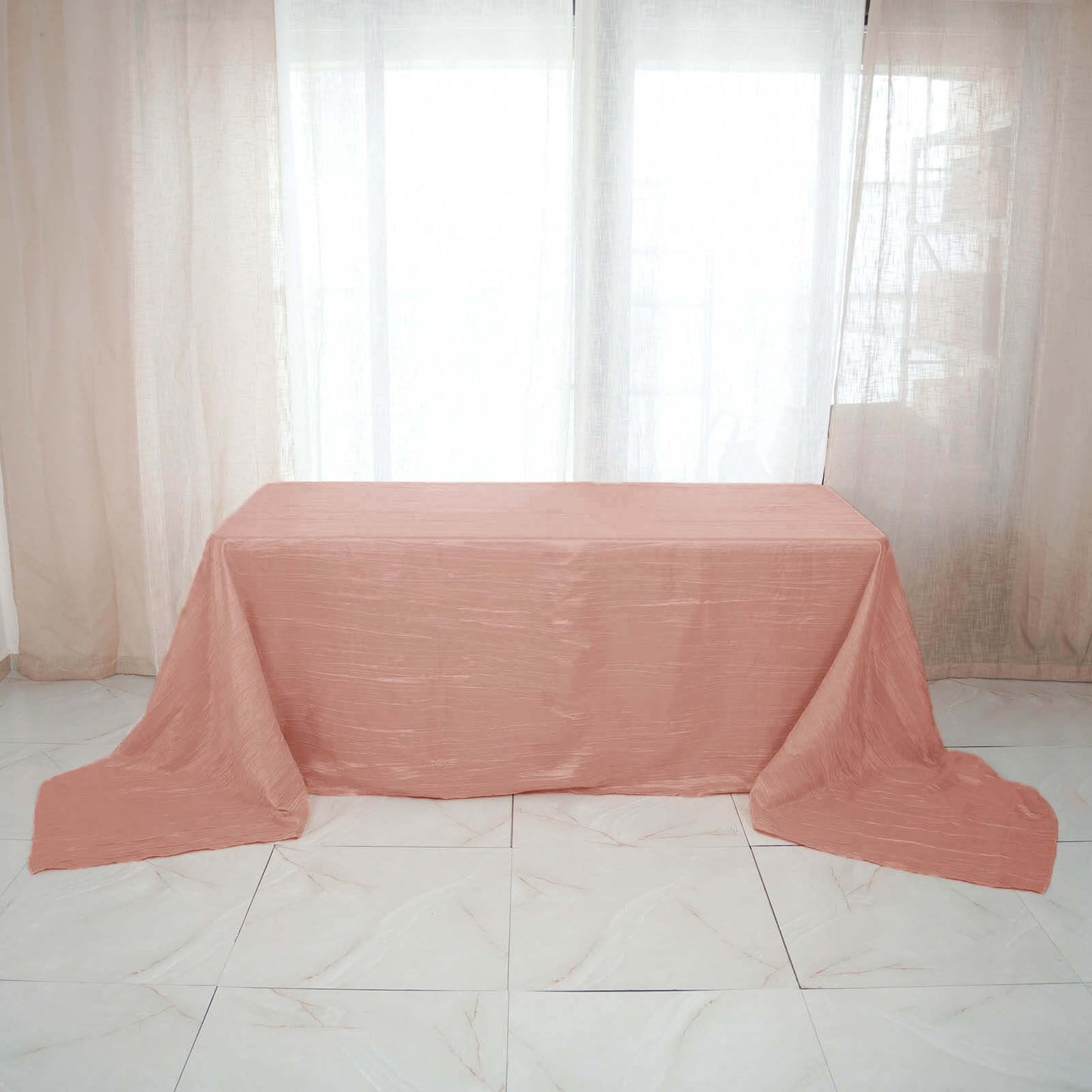 Taffeta 90"x156" Rectangle Tablecloth Dusty Rose - Accordion Crinkle Seamless Table Cover