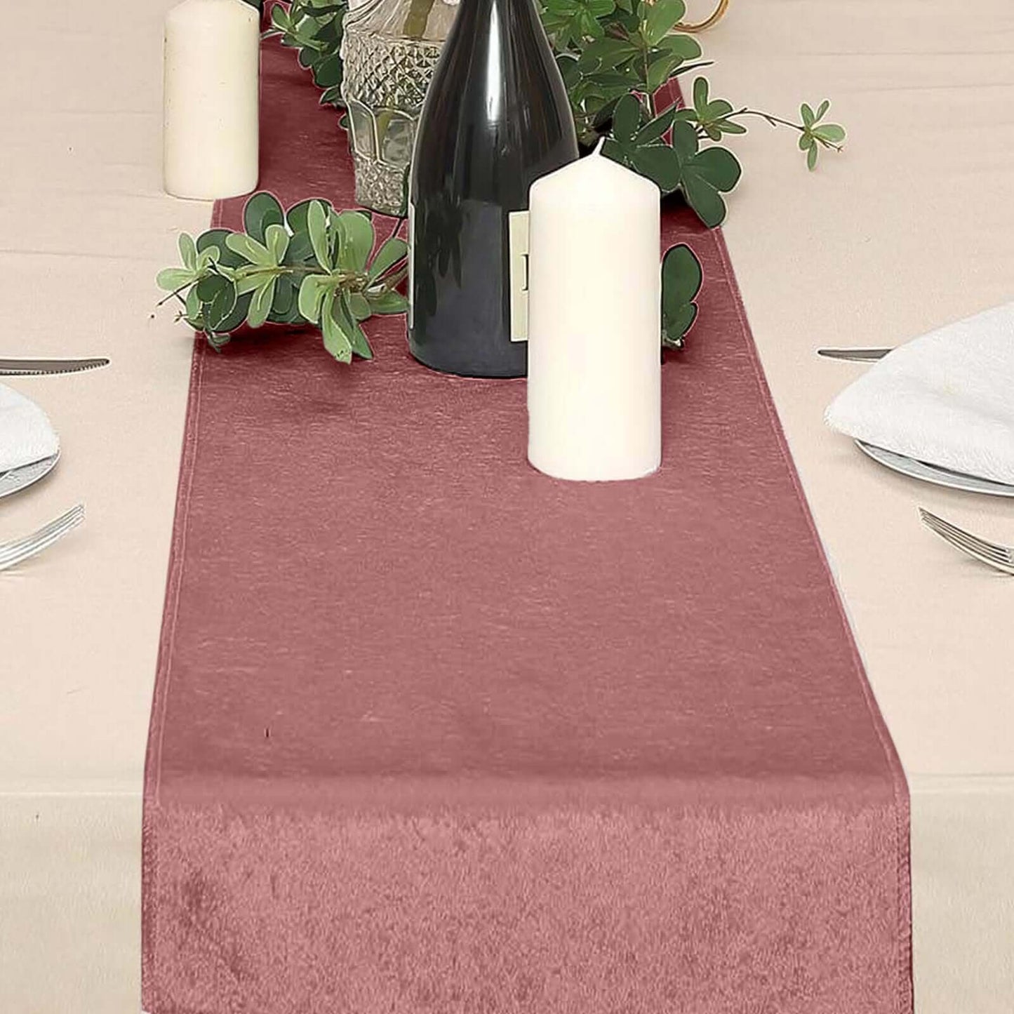 Premium Velvet 12"x108" Table Runner Dusty Rose - Sheen Finish Reusable Table Decor