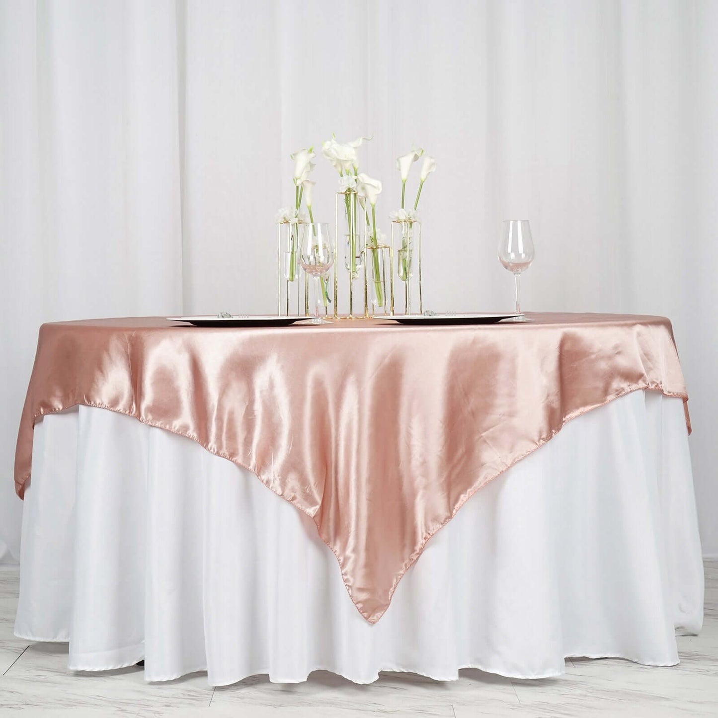 Satin 72"x72" Table Overlay Square Tablecloth Dusty Rose - Smooth Finish Table Cover