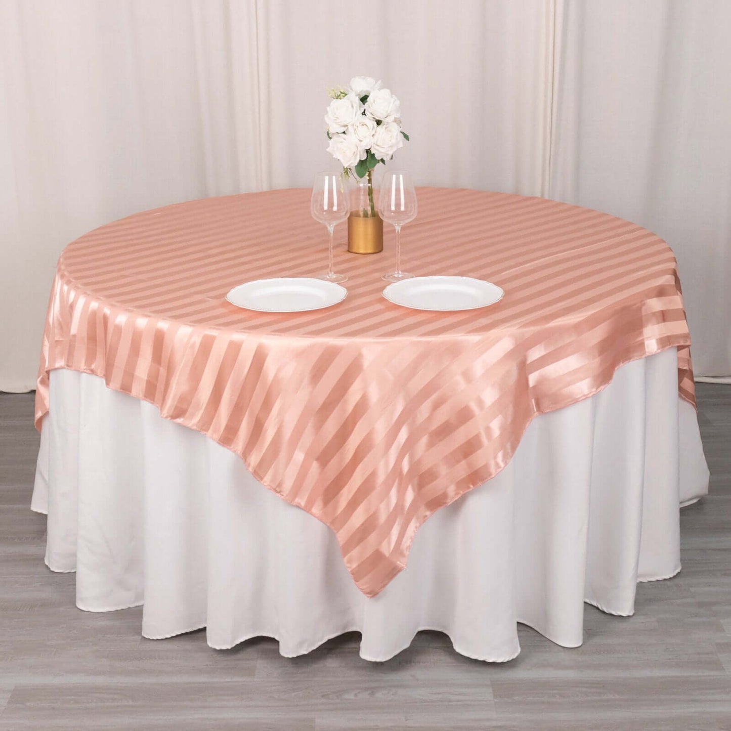Satin 72"x72" Table Overlay Square Tablecloth Dusty Rose - Stripe Table Topper