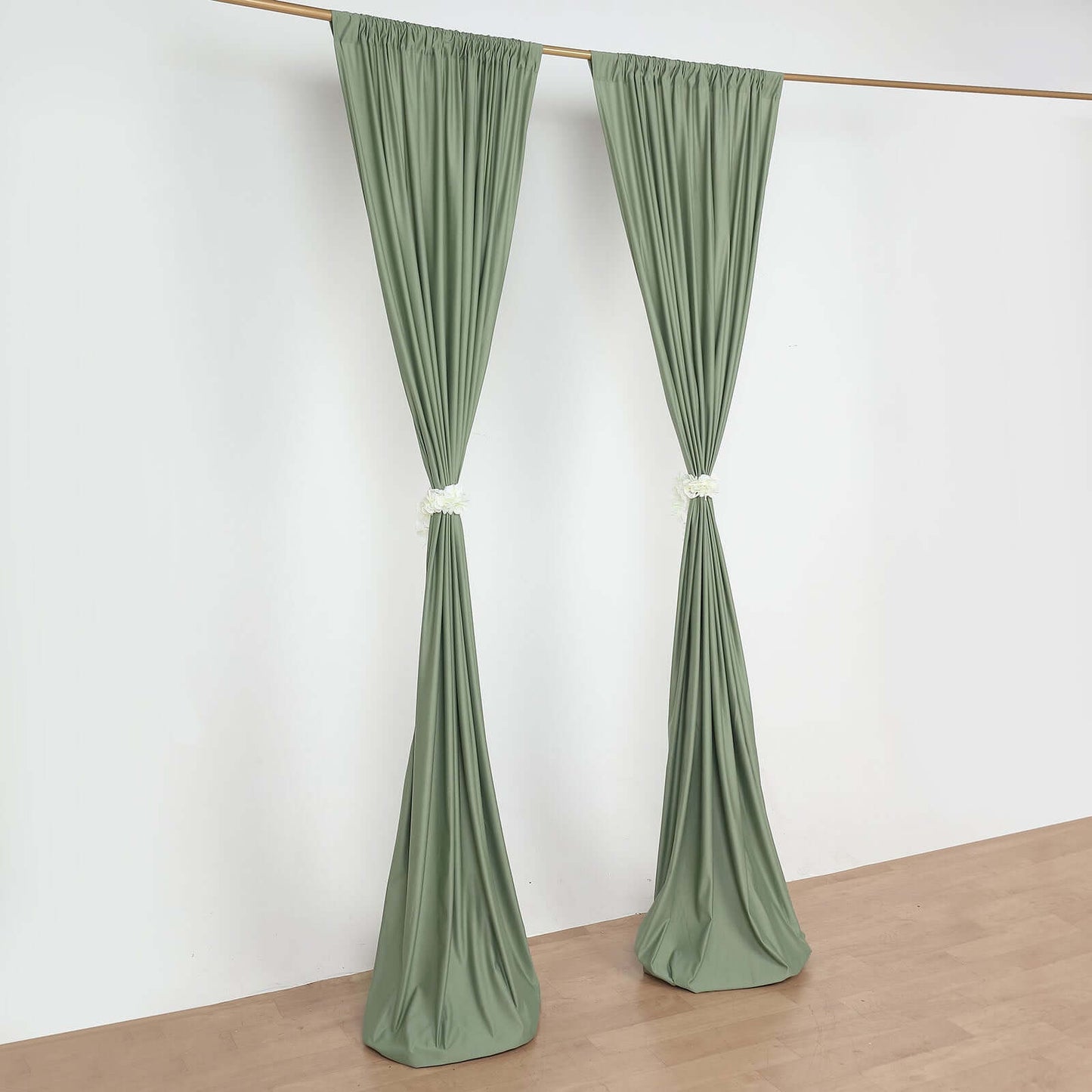 2 Pack Dusty Sage Green Scuba Polyester Event Curtain Drapes, Durable Flame Resistant Backdrop Event Panels Wrinkle Free with Rod Pockets - 10ftx10ft