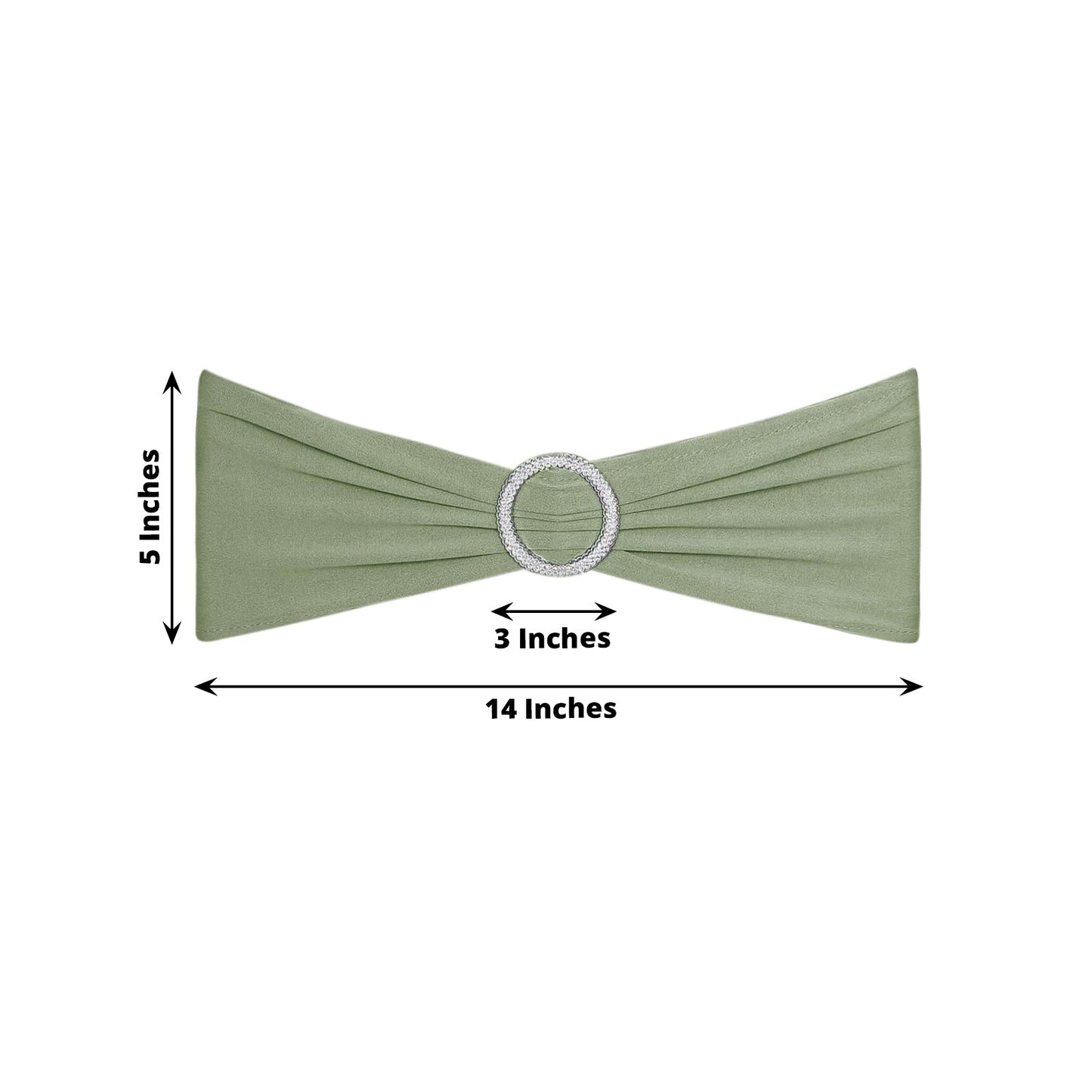 5 Pack Stretch Spandex Chair Sashes Dusty Sage Green - Reusable Chair Bands with Silver Diamond Ring Slide Buckle 5"x14"