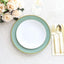 10-Pack Plastic 10" Round Dinner Plates in Dusty Sage Green with Gold Beaded Rim - Disposable Party Plates for Banquets & Festive Occasions