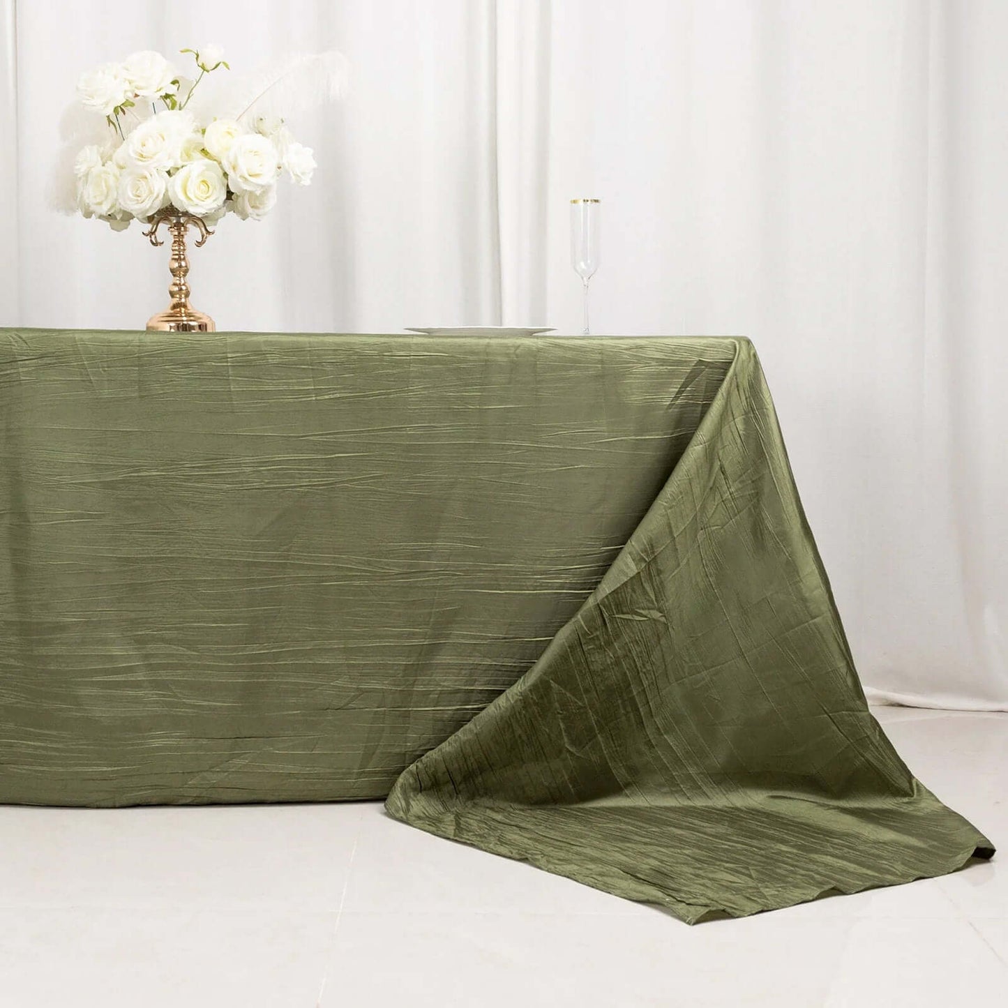 Taffeta 90"x156" Rectangle Tablecloth Dusty Sage Green - Accordion Crinkle Seamless Table Cover