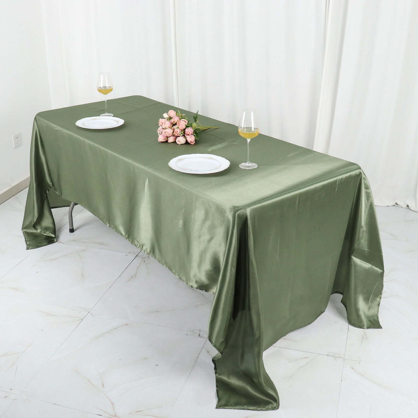 Satin Rectangular 60"x126" Tablecloth Dusty Sage Green - Smooth and Lustrous Table Cover