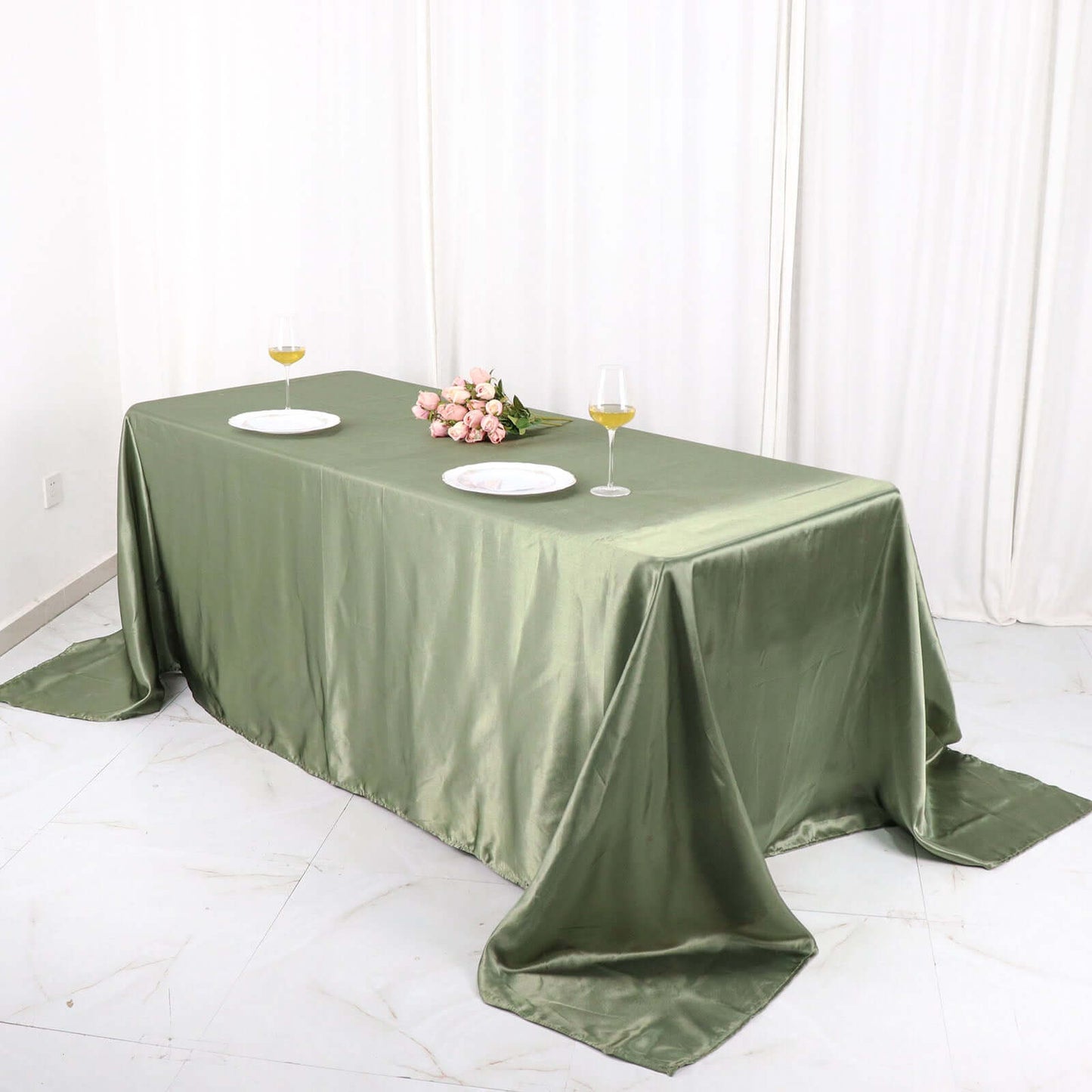 Satin Rectangular 90"x132" Tablecloth Dusty Sage Green - Seamless Table Cover