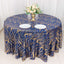 Sequin Mesh 120" Round Tablecloth Royal Blue/Gold - Seamless Wave Embroidered Table Cover