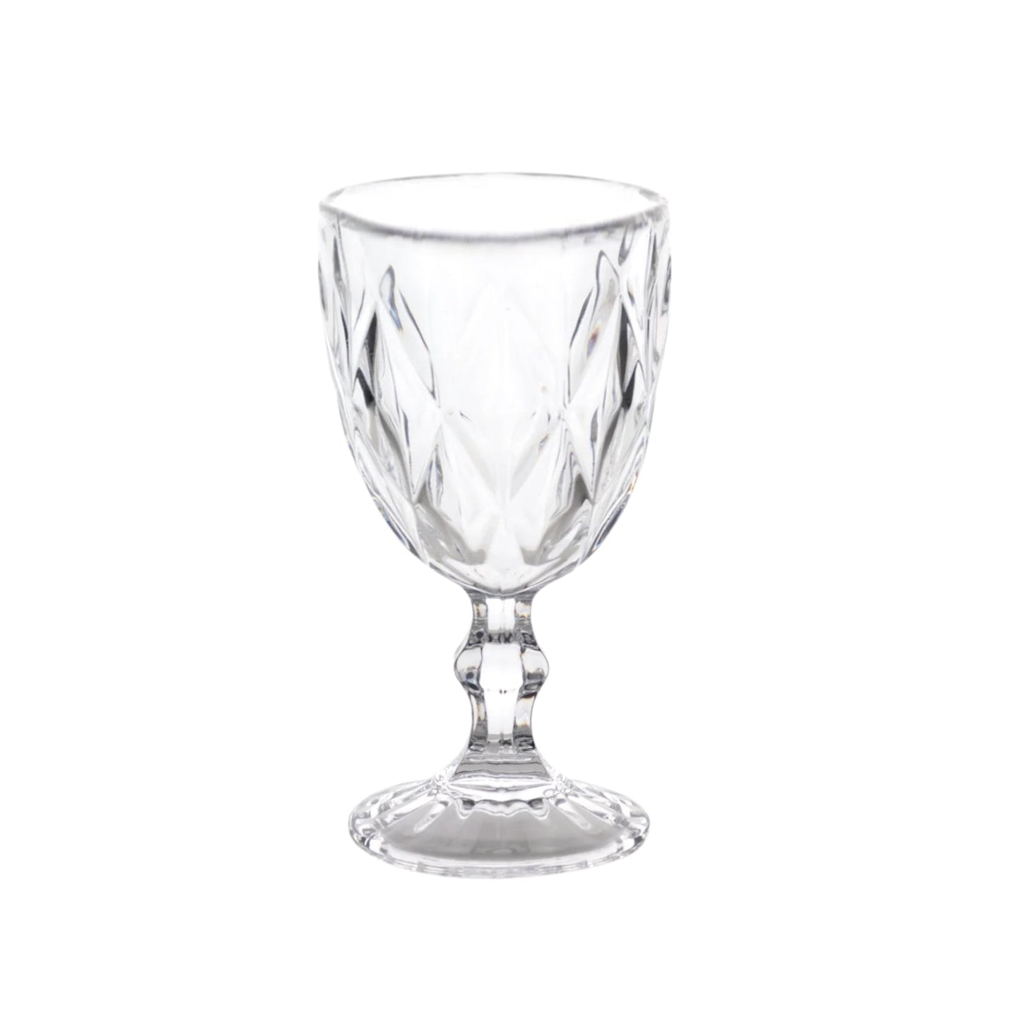 6-Pack Wine Glasses Clear Embossed Crystal Cut Design Stemmed - Goblets for Parties & Events 12oz 7"