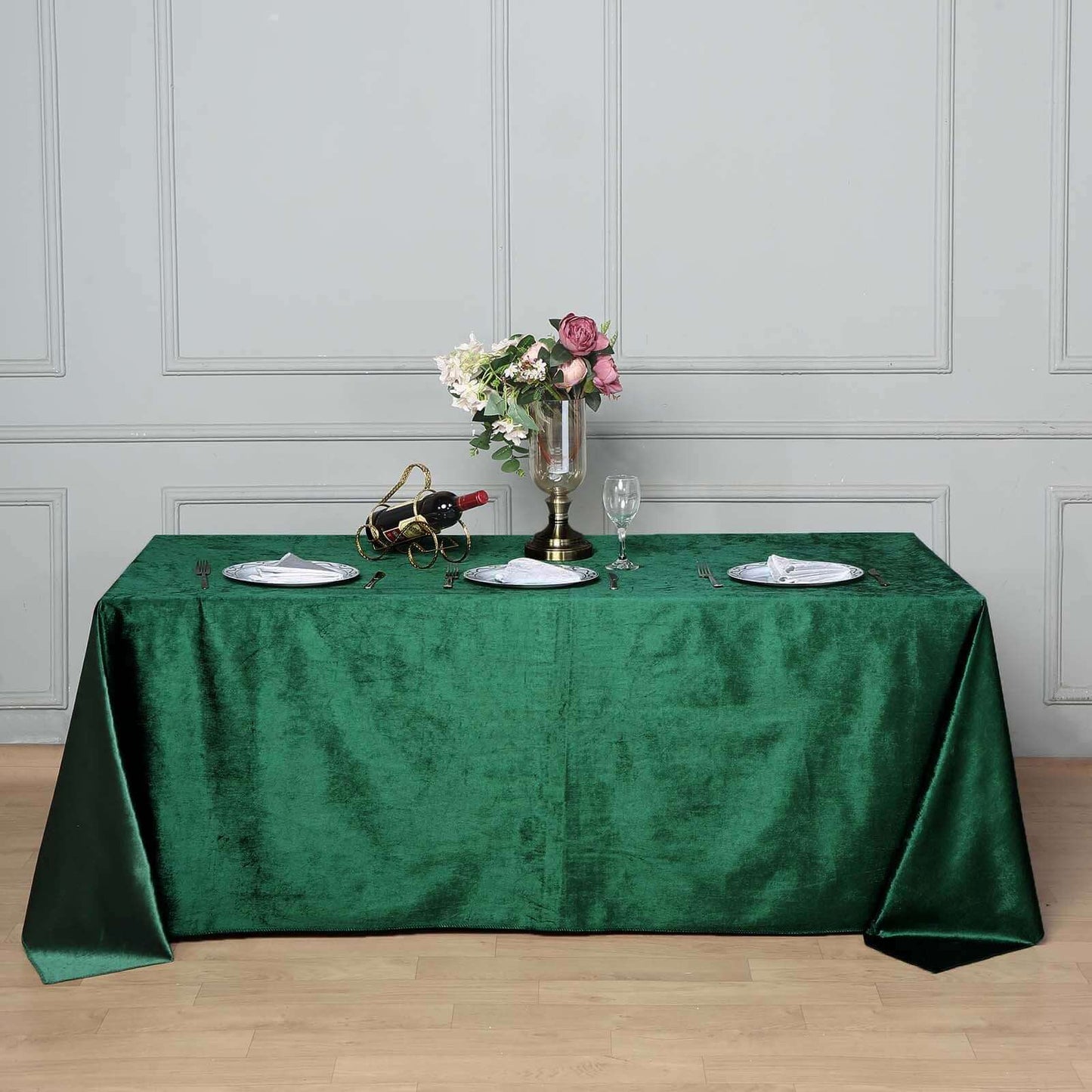 Premium Velvet 90"x132" Rectangle Tablecloth Hunter Emerald Green - Reusable Soft & Seamless Table Cover