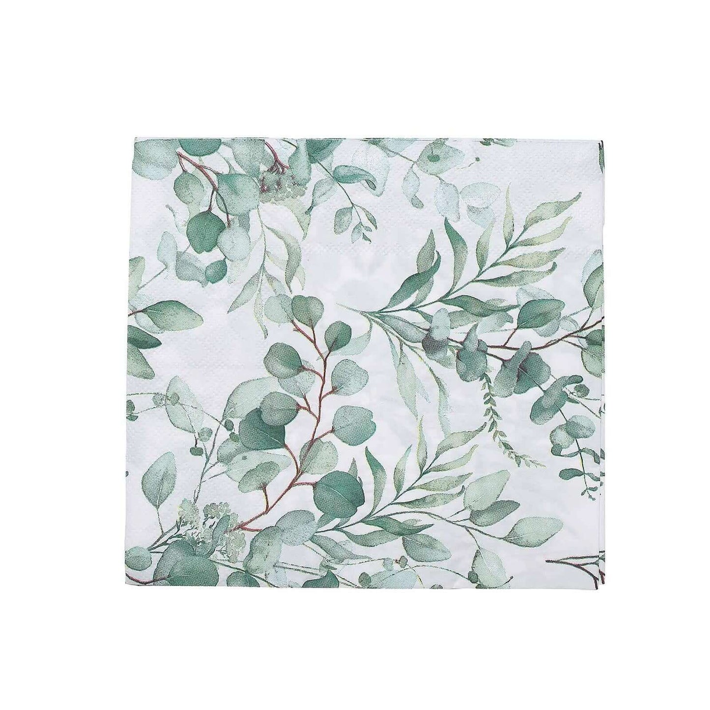 20-Pack Paper Beverage Napkins with Green Foliage Eucalyptus Leaves Design - 2 Ply Soft 18GSM Boho Wedding Napkins 6.5"x6.5"