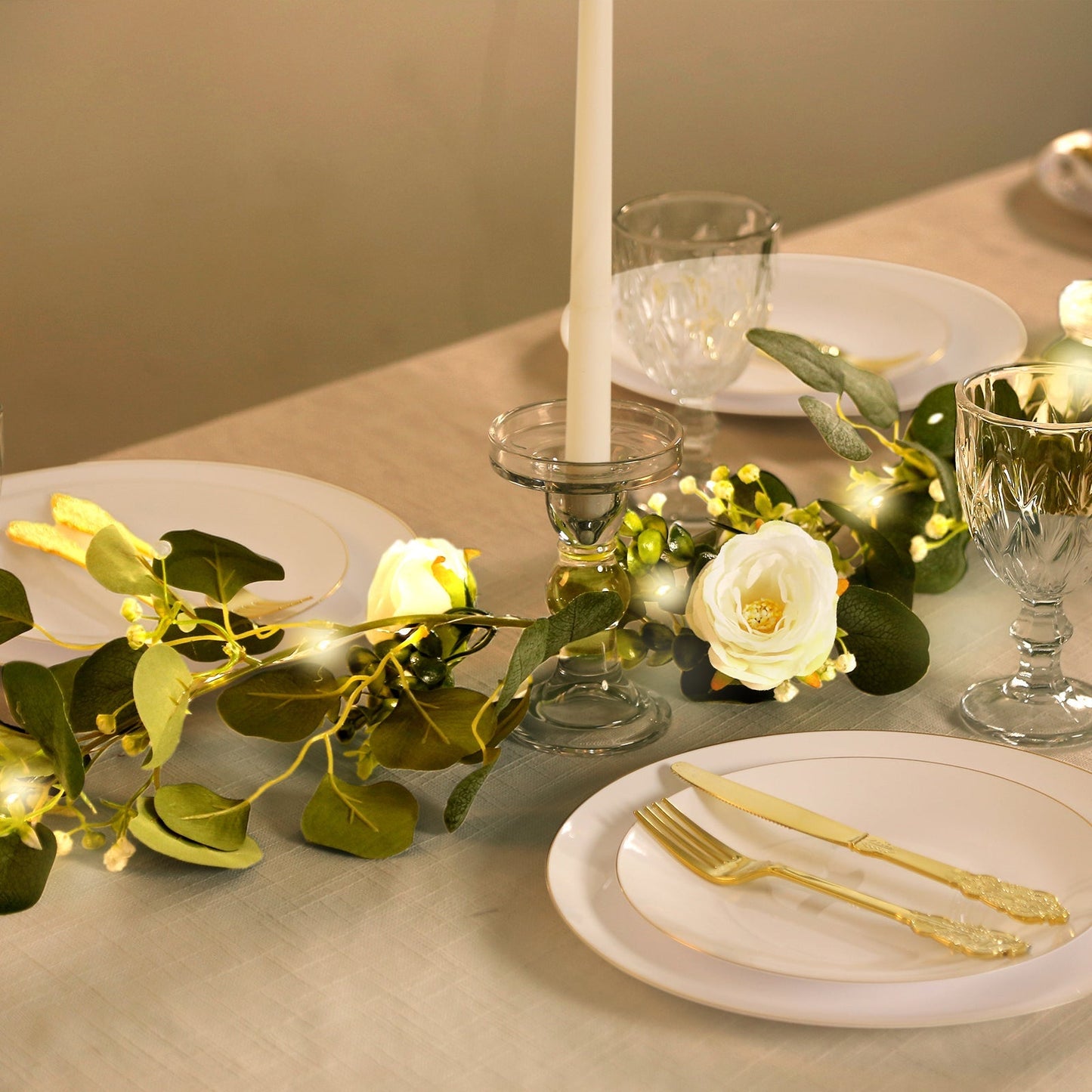 Lighted Greenery Garland with Eucalyptus & Peonies, 5.5ft Battery-Powered Greenery for Fireplace, Table & Event Styling