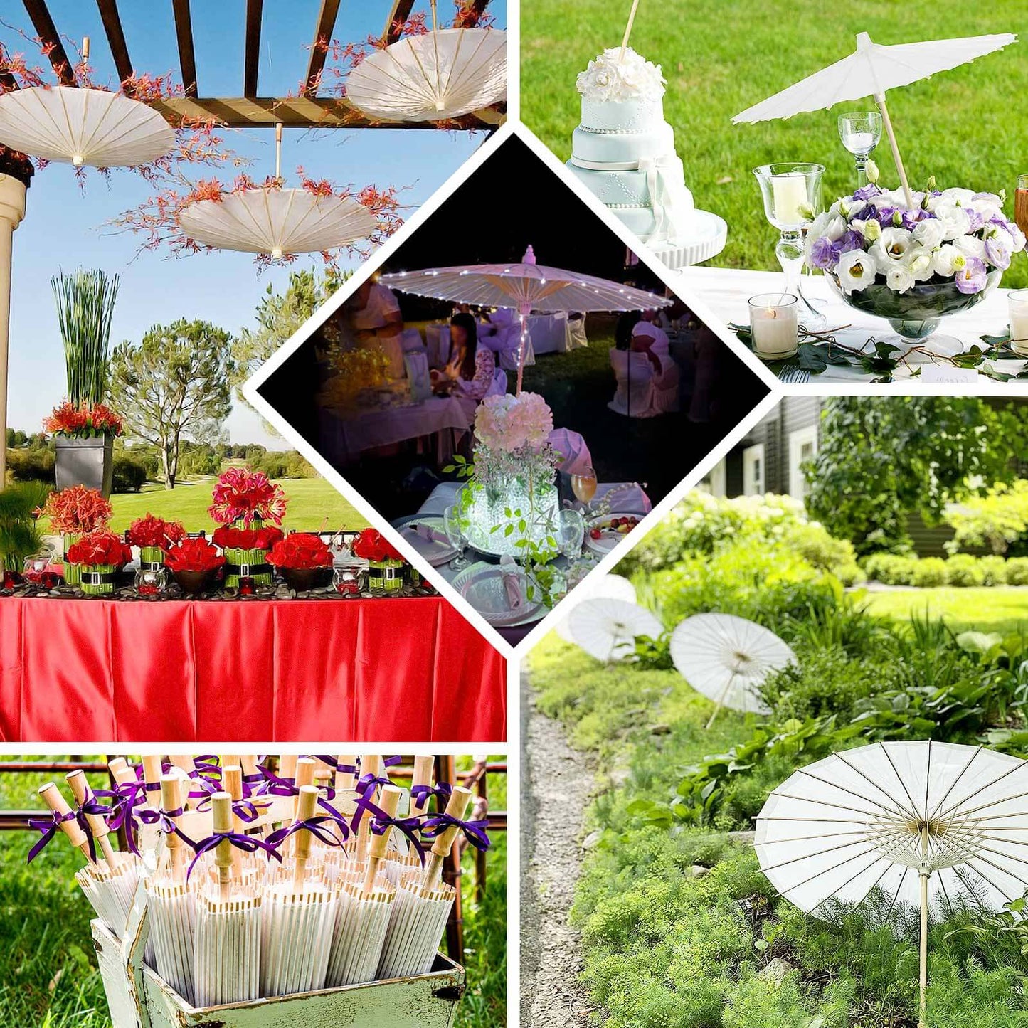 4-Pack Paper and Bamboo Parasol Umbrellas White - Decorative Centerpieces and Bridal Shower Photo Props 16"