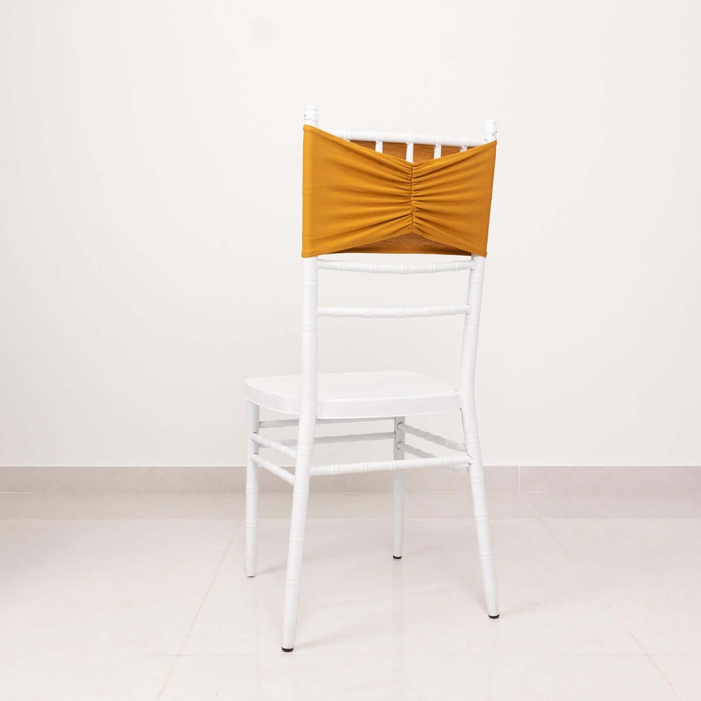 5 Pack Spandex Chair Sashes Gold Ruffled Style - Wide Easy to Use Stretch Chair Bands for Classy Wedding and Event Decor 8"x13"