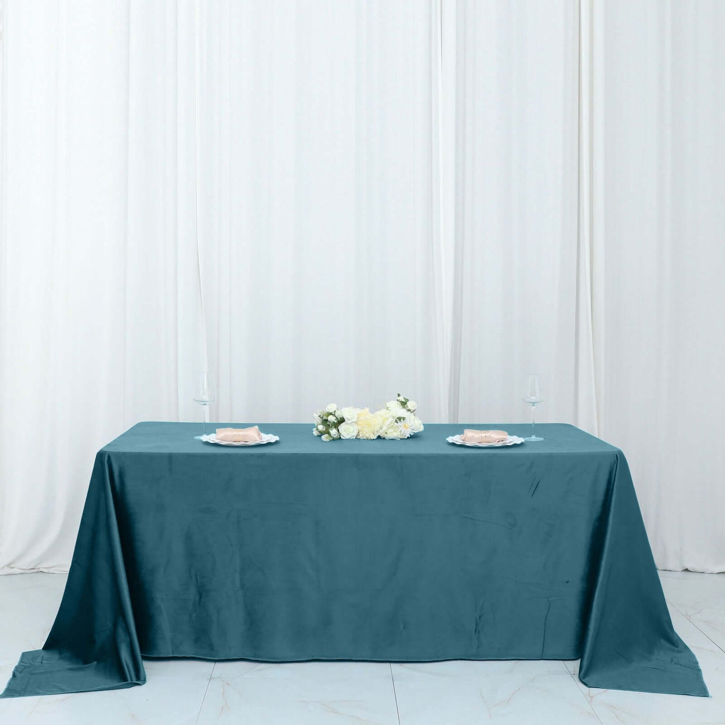 Premium Velvet 90"x132" Rectangle Tablecloth Peacock Teal - Reusable Soft & Seamless Table Cover