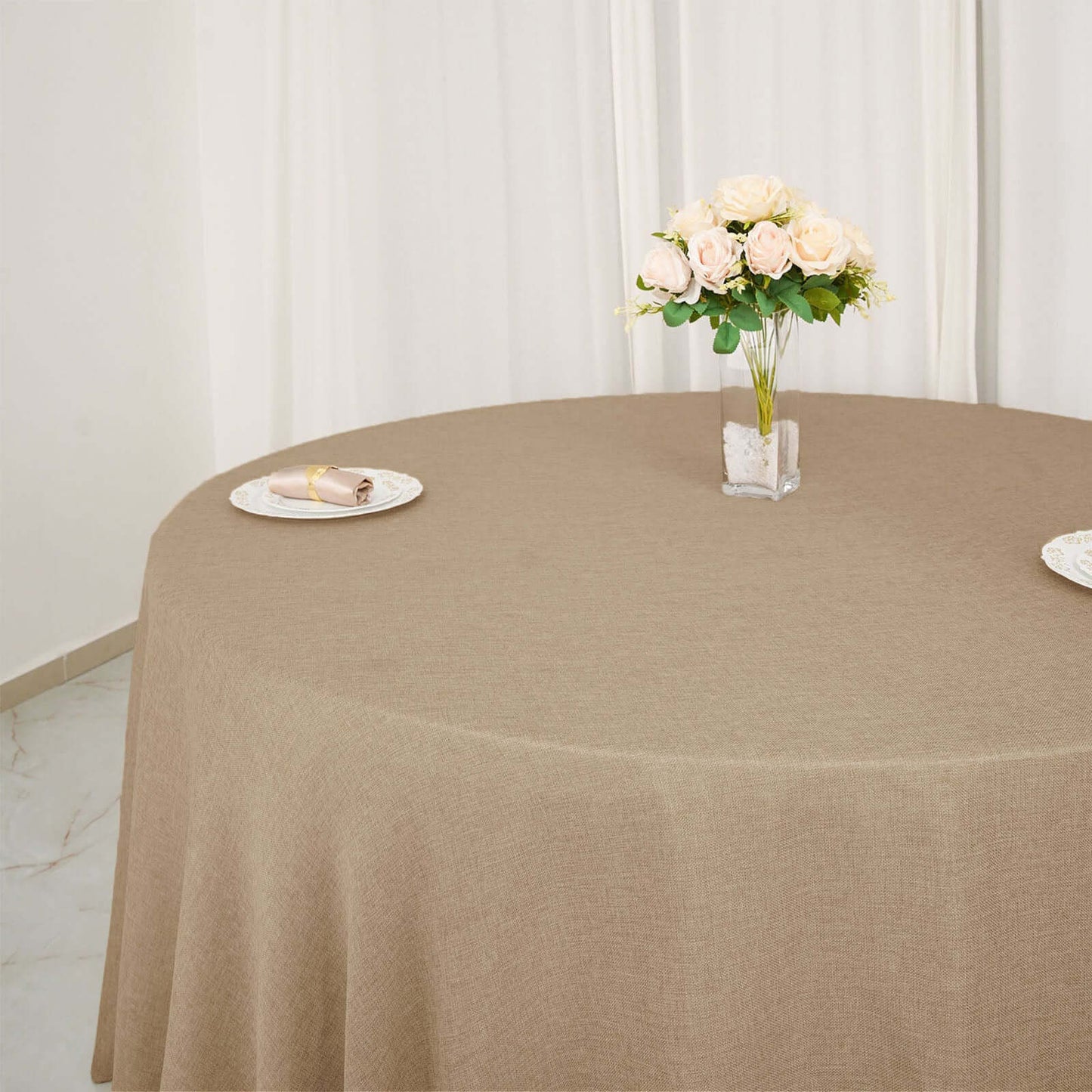 Faux Burlap Jute 108" Round Tablecloth Natural - Rustic Event Table Linen