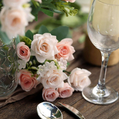 4 Bushes 12" Blush Real Touch Artificial Silk Rose Flower Bouquet, Faux Bridal Flowers