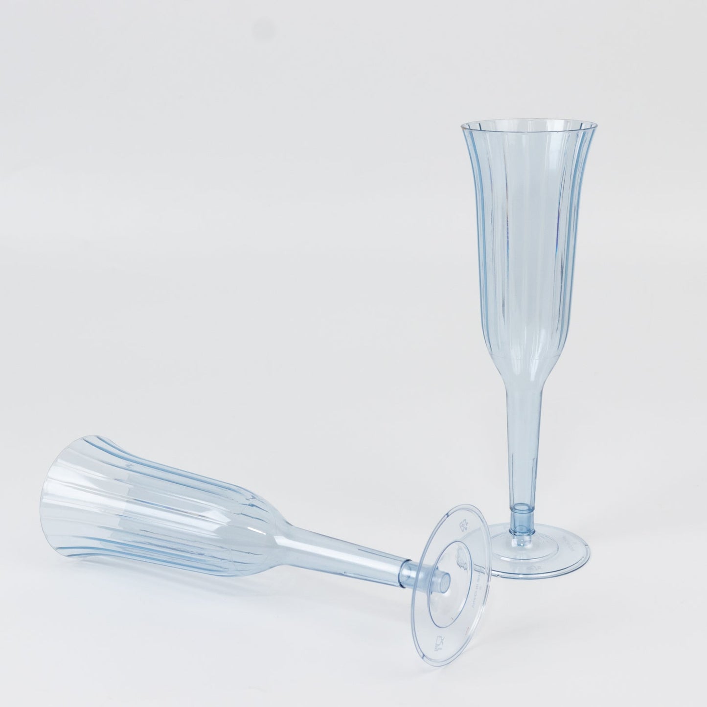 24-Pack Plastic Champagne Flutes Transparent Dusty Blue Flared Design - Lightweight Disposable Toasting Glasses 6oz