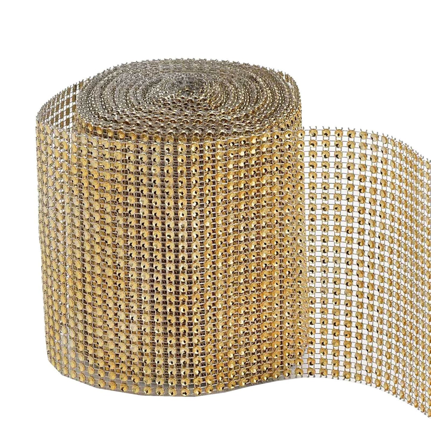 5"x10 Yards Shiny Gold Diamond Rhinestone Ribbon Wrap Roll, DIY Craft Decor
