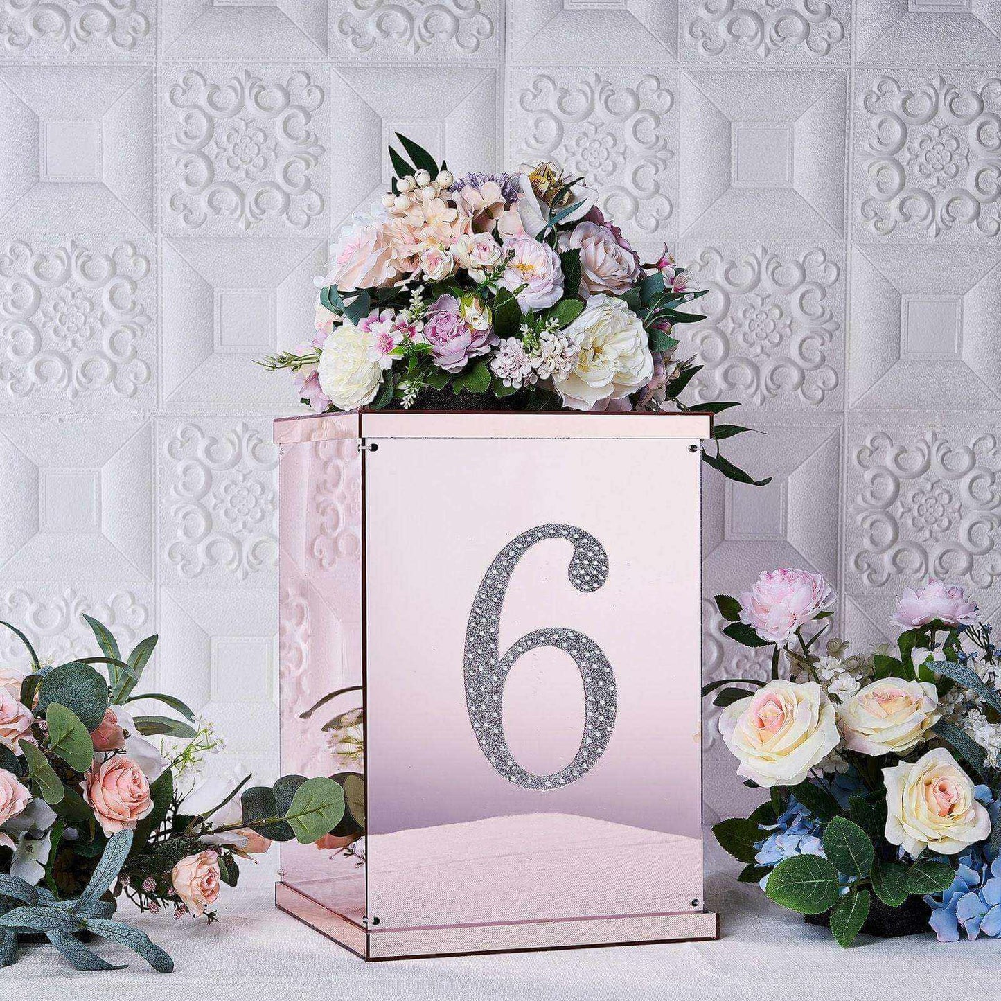 Decorative Rhinestone Number "6" Stickers, Glitter Adhesive Craft Numbers Silver DIY Sparkle Embellishments 8"