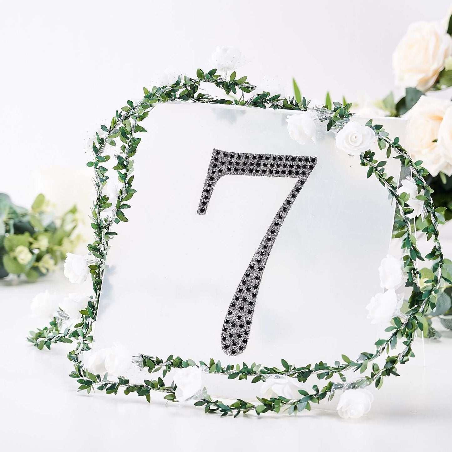 Decorative Rhinestone Number "7" Stickers, Glitter Adhesive Craft Numbers Black DIY Sparkle Embellishments 8"
