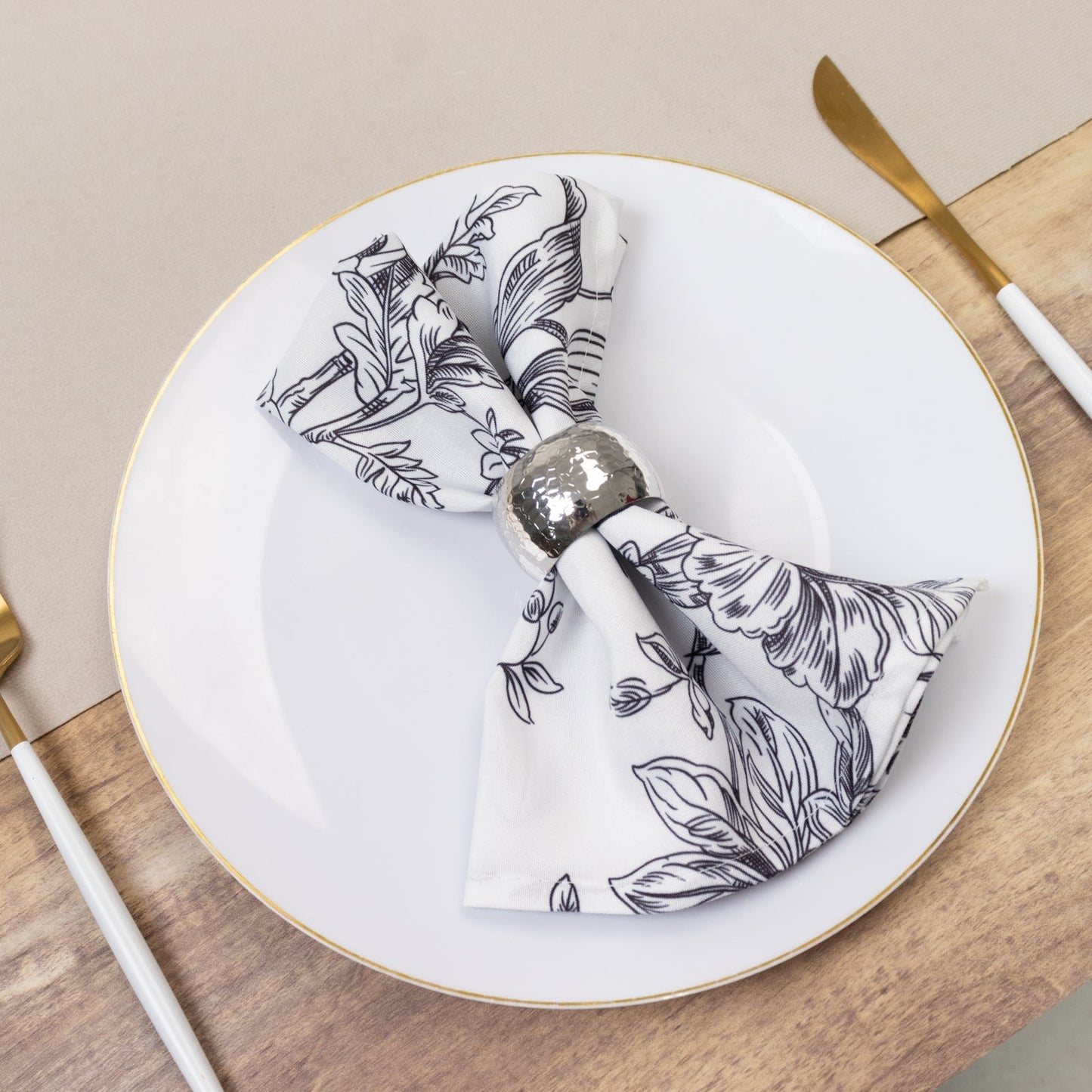 5-Pack French Toile Polyester Cloth Napkins â€“ 17"x17" Black and White Reusable Table Napkins in Floral Design for Events & Dining