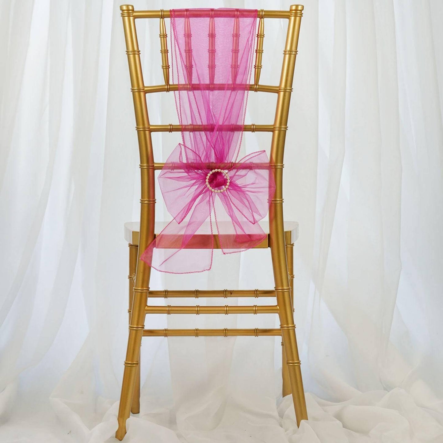 5 Pack Organza Chair Sashes Fuchsia - Reusable Sheer Chair Bows 6"x108"