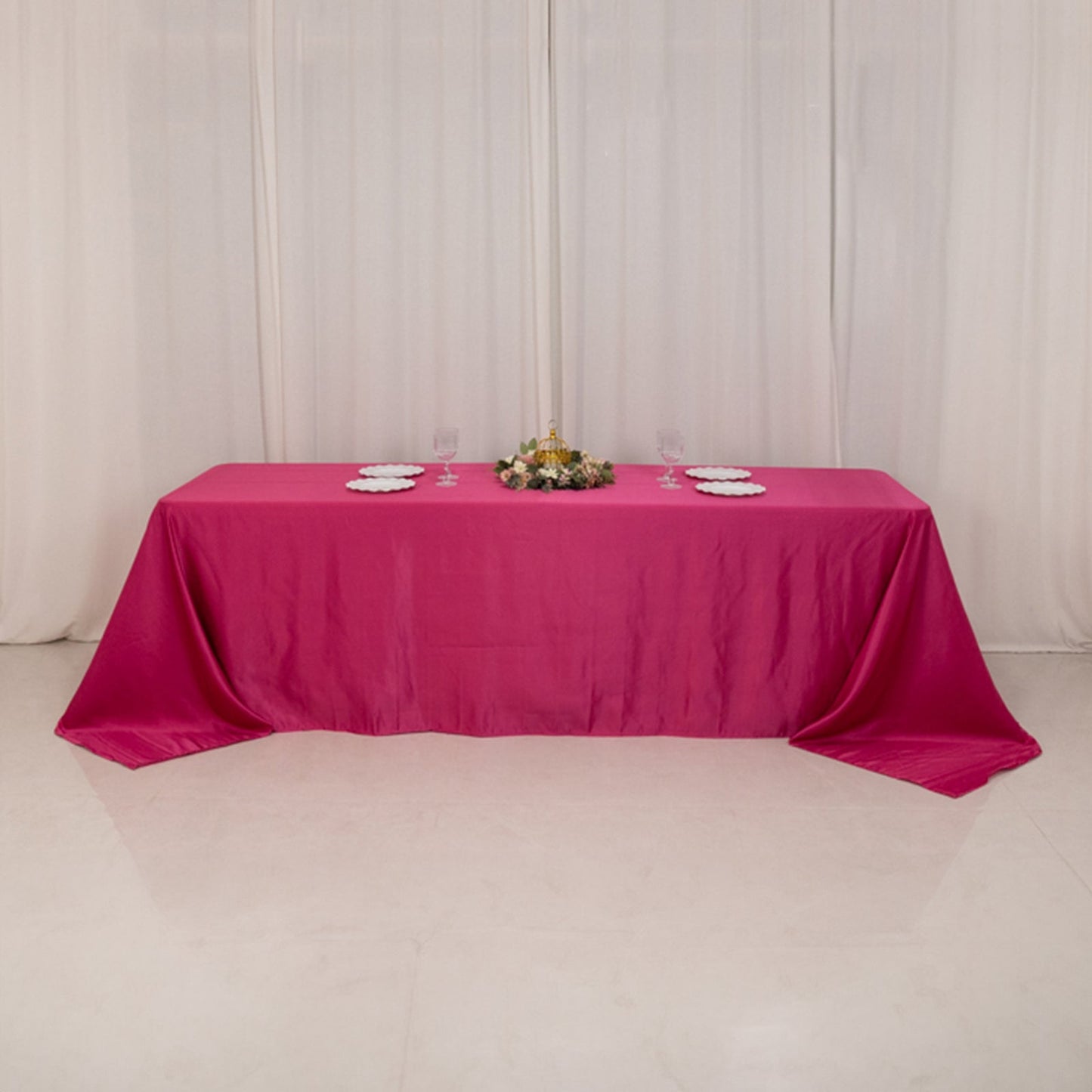 Lamour Satin 90"x156" Rectangle Tablecloth Fuchsia - Luxurious, Soft Seamless Table Cover