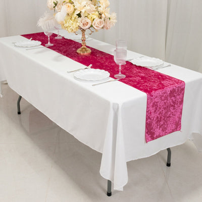 Premium Crushed Velvet 12"x108" Table Runner Fuchsia - Soft & Wrinkle-Resistant Table Linen
