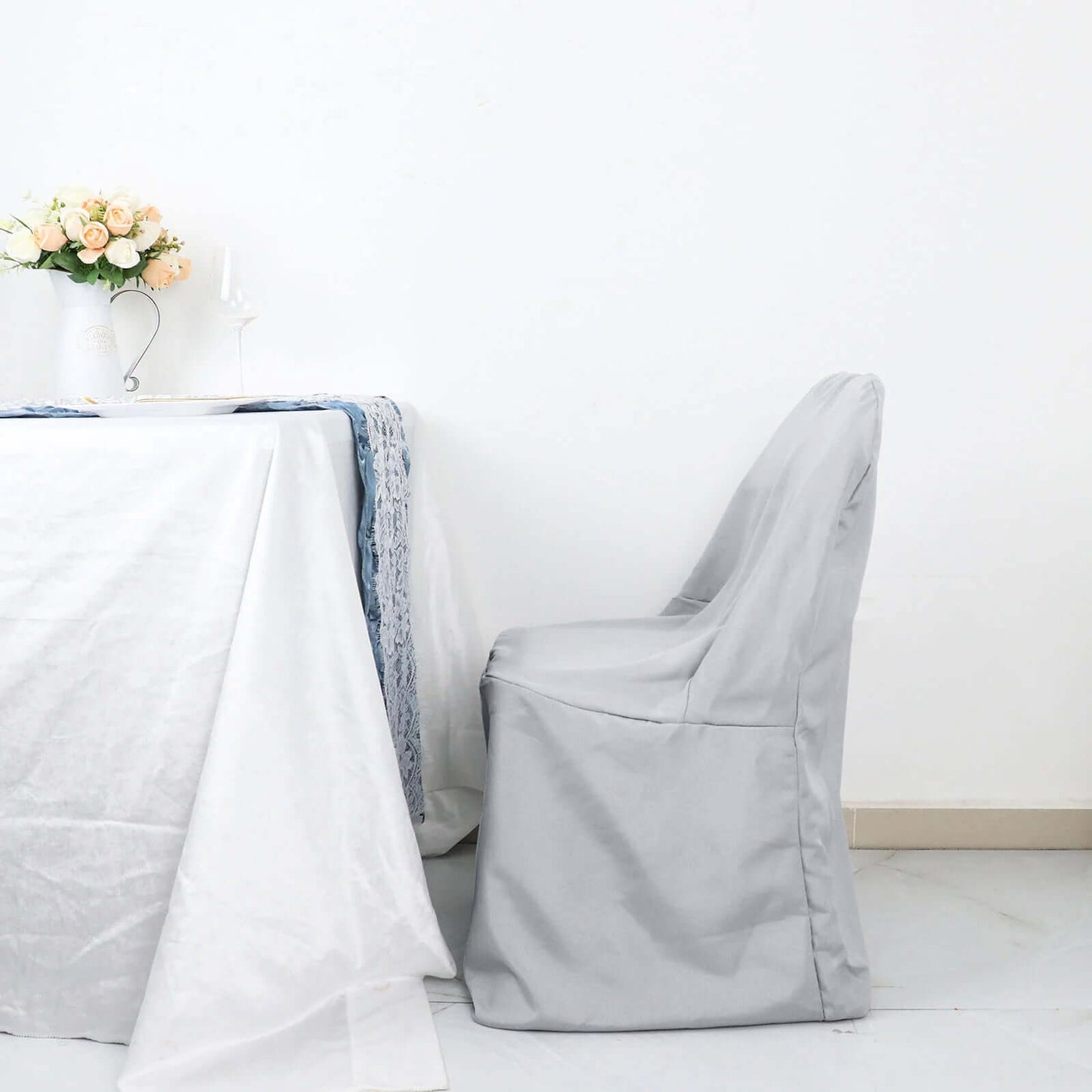 Polyester Slip On Folding Chair Covers Silver - Stain-Resistant Reusable Durable Fabric