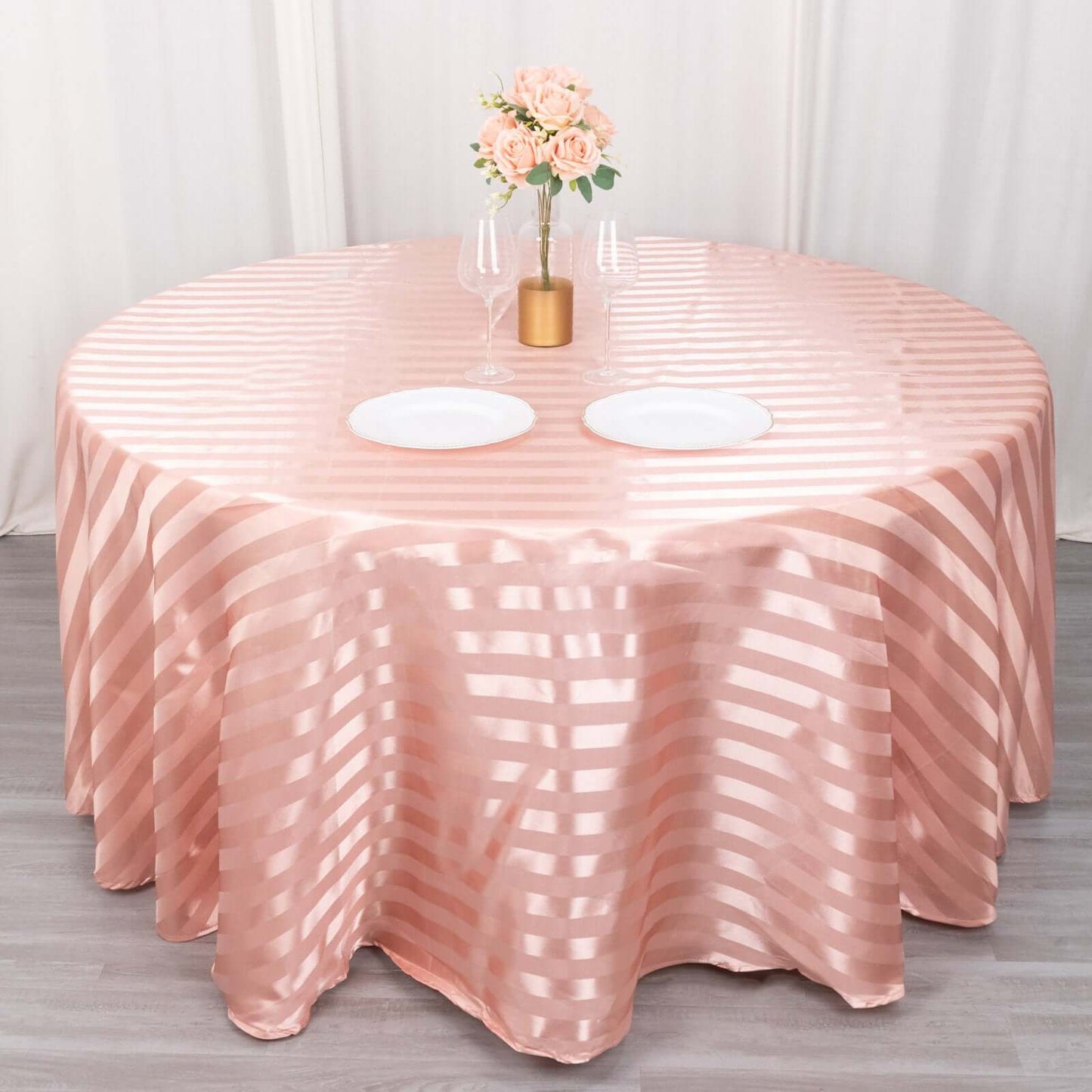 Satin Striped 120" Round Tablecloth Dusty Rose - Silky Smooth Seamless Table Cover